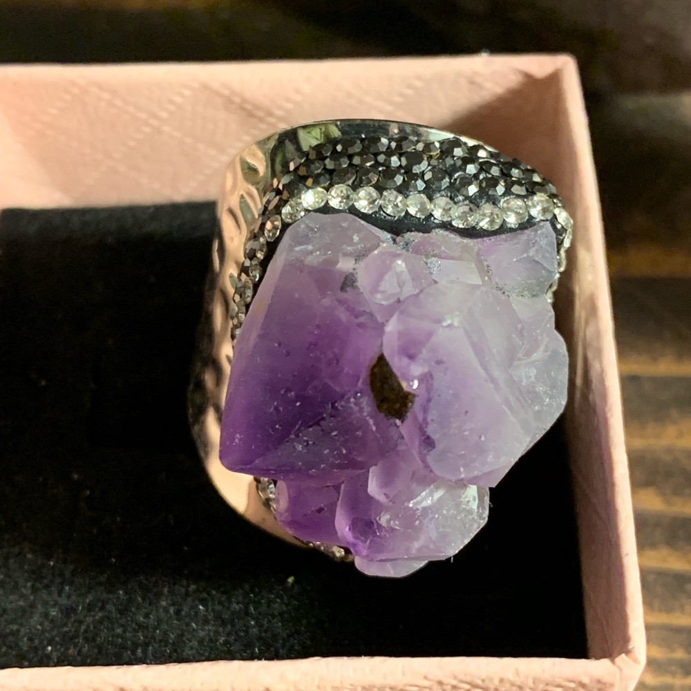 New! Alchemy63 Handmade Raw Amethyst & Druzy Ring